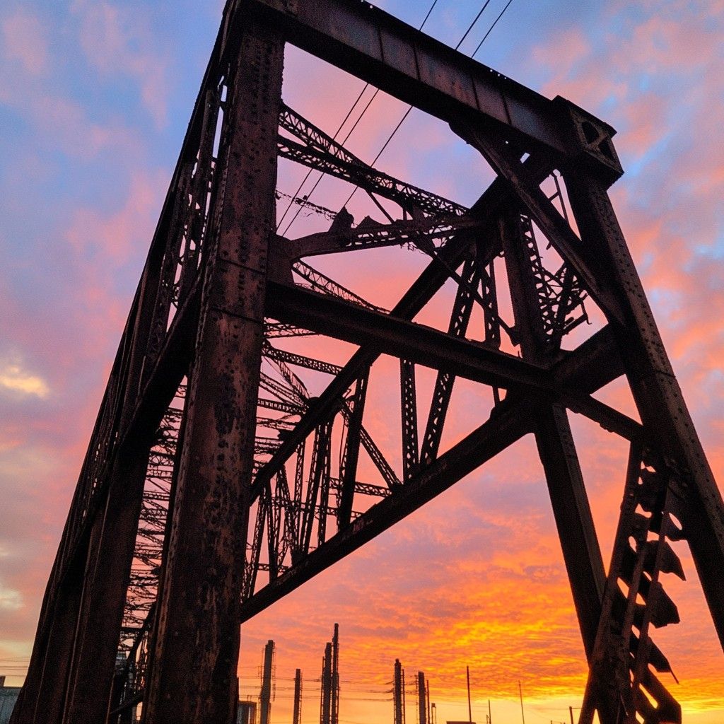 1024x1024 Free Sunset at Bridge Image, Bridge, Silhouette