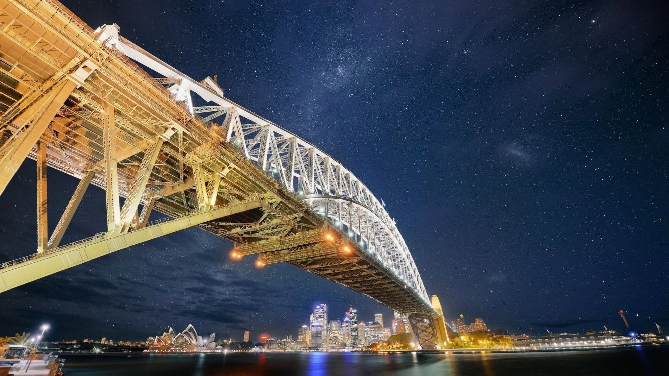 1333x750 Wallpaper Gray Steel Bridge Under Blue Sky During Night Time, Background Free Image