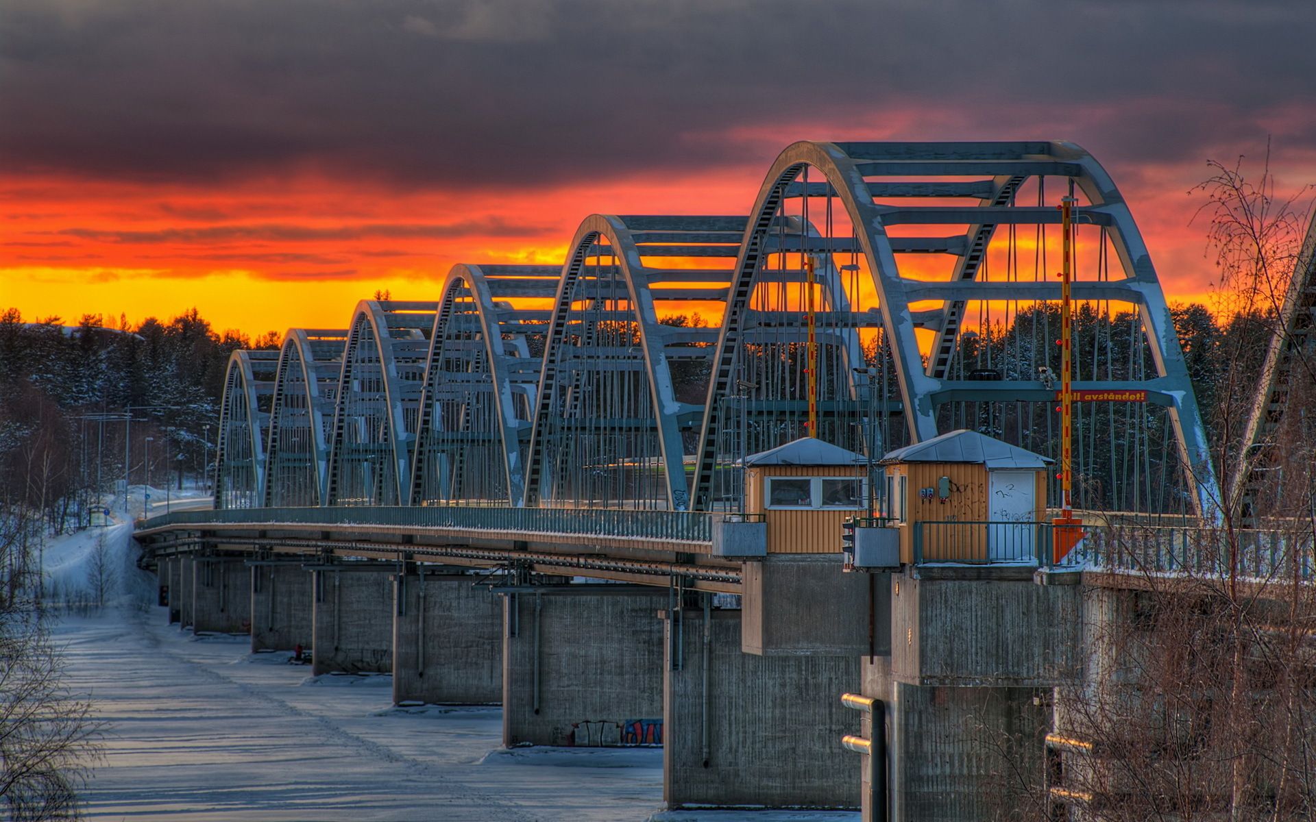 1920x1200 world, Architecture, Structure, Bridges, Steel, Buildings, Stone, Nature, Rivers, Winter, Snow, Ice, Cold, Freezing, Trees, Forest, Sky, Clouds, Sunset, Sunrise, Color Wallpaper HD / Desktop and Mobile Background
