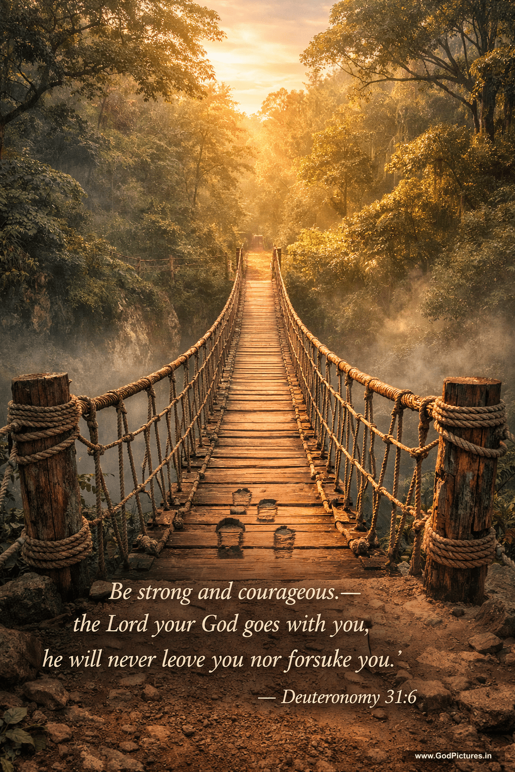 1024x1536 Deuteronomy 31:6 - Be strong and courageous. Do not be afraid. Rope Bridge Jungle Gorge Vertical