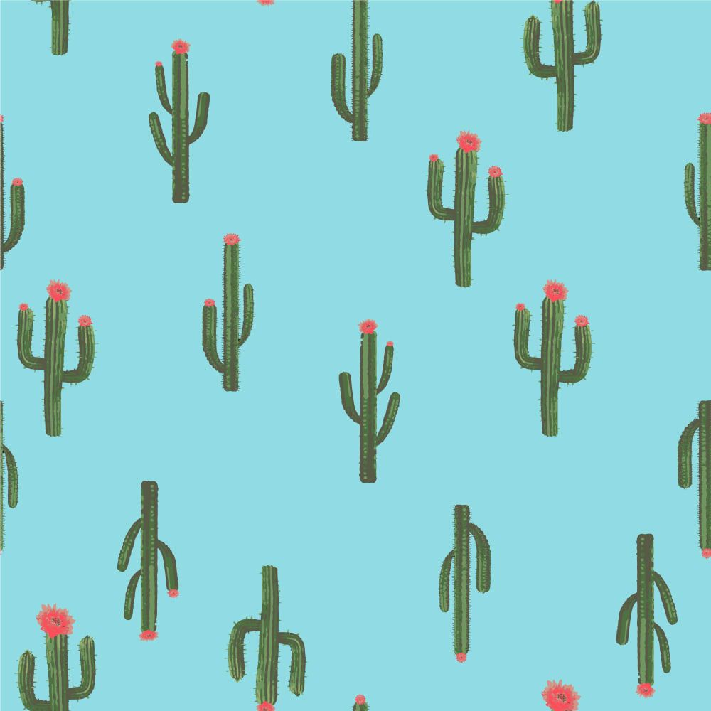 1000x1000 Arms Up. Saguaro Cactus Wallpaper Pattern Turquoise Sky / Square Feet