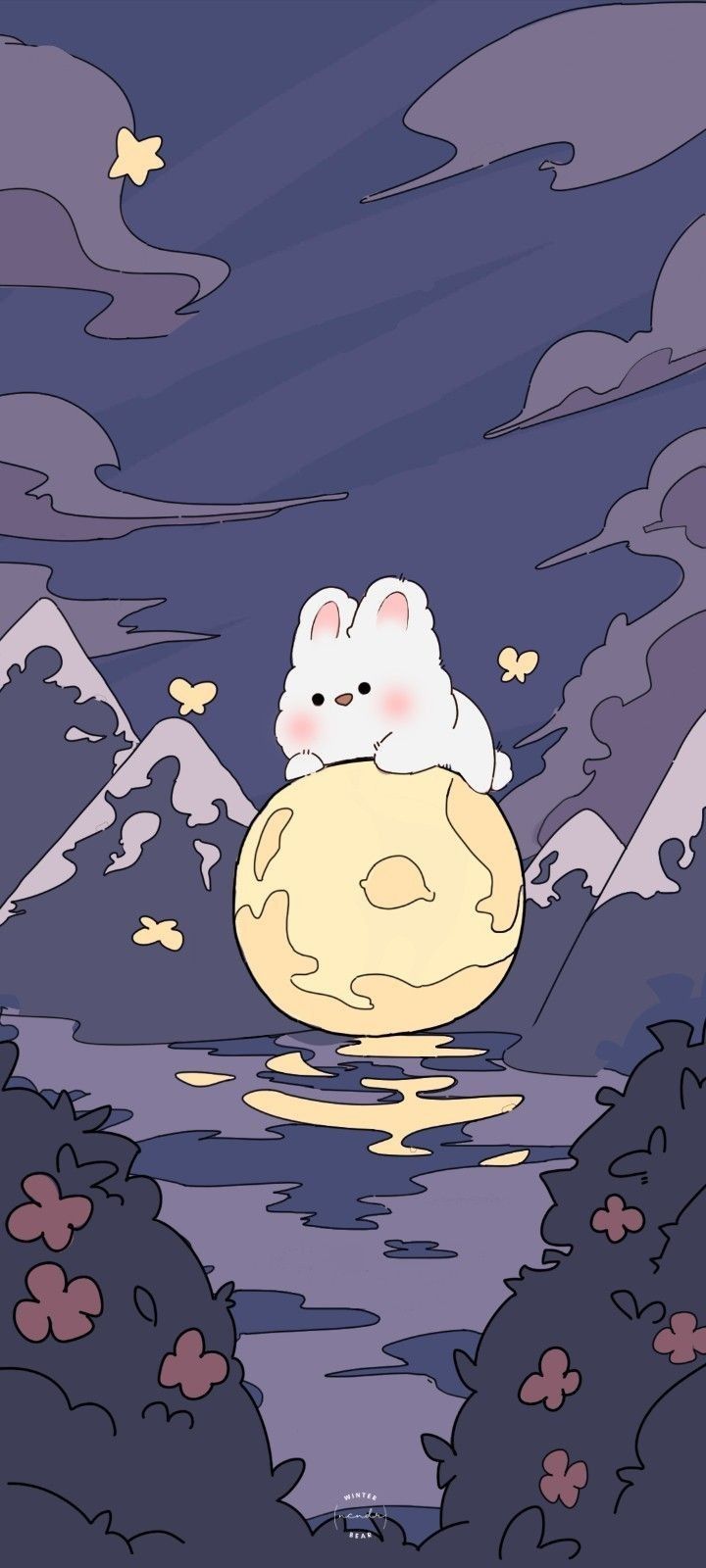 720x1600 Zflip4 wallpaper. Bunny of the moon wallpaper, Purple doodle wallpaper, Wallpaper iphone cute