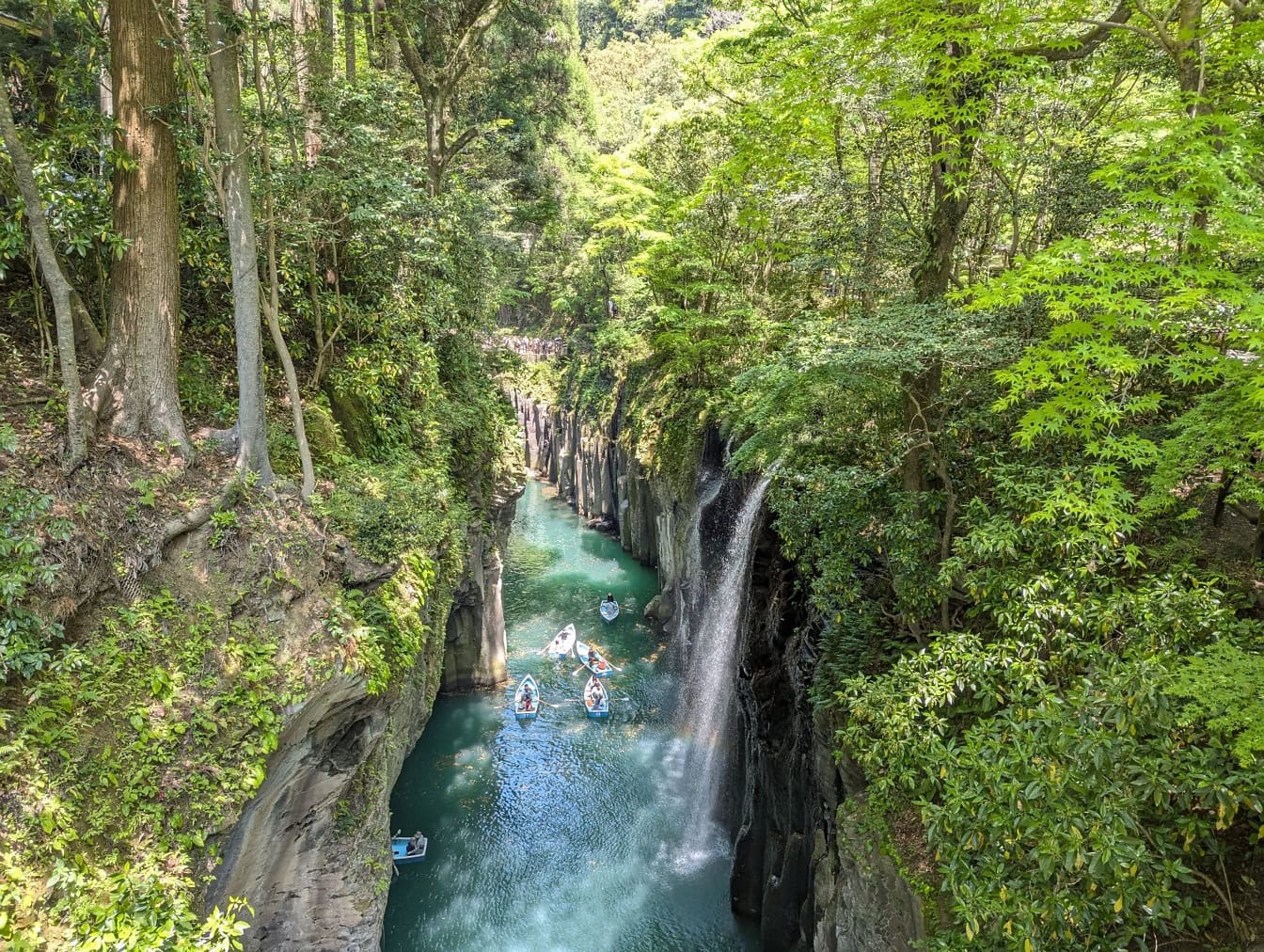 1344x1012 Free picture: The Takachiho Gorge, a narrow chasm with river and waterfall, Gokase river, Japan