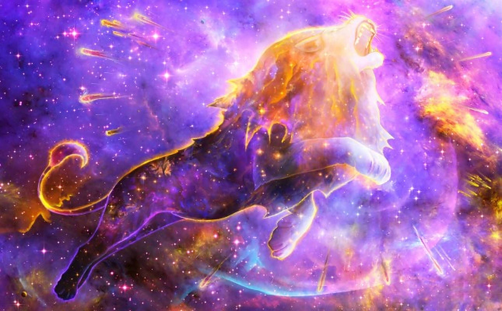 1920x1191 Download Purple And Gold Galaxy Lion Wallpaper