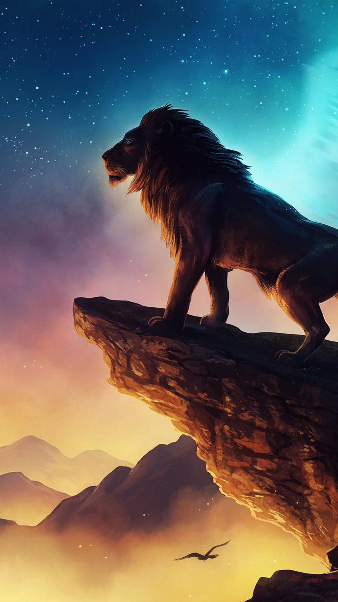 1080x1920 Download Galaxy Lion On Cliff Wallpaper