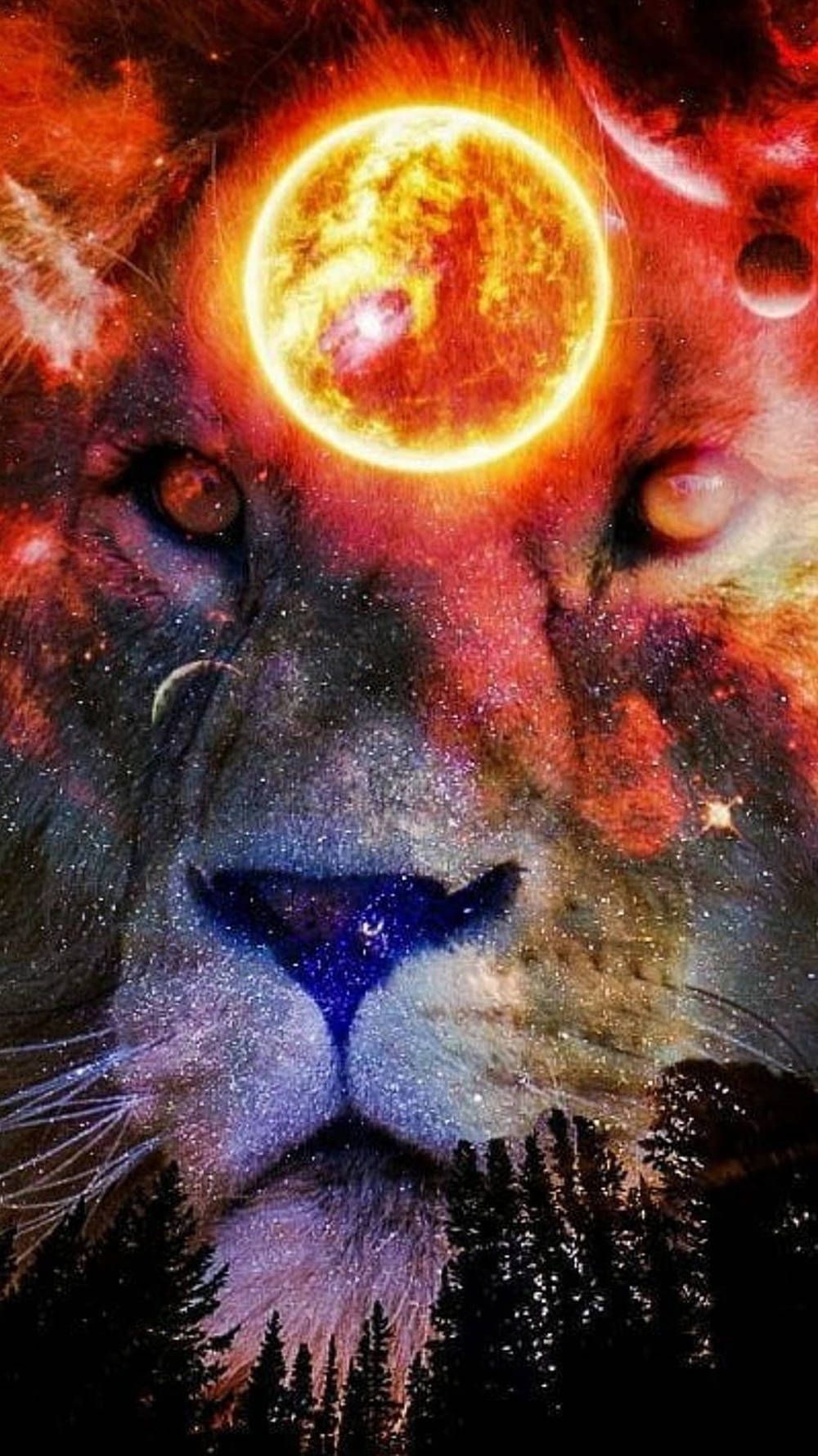 1000x1778 Download Lion Galaxy Moon Wallpaper