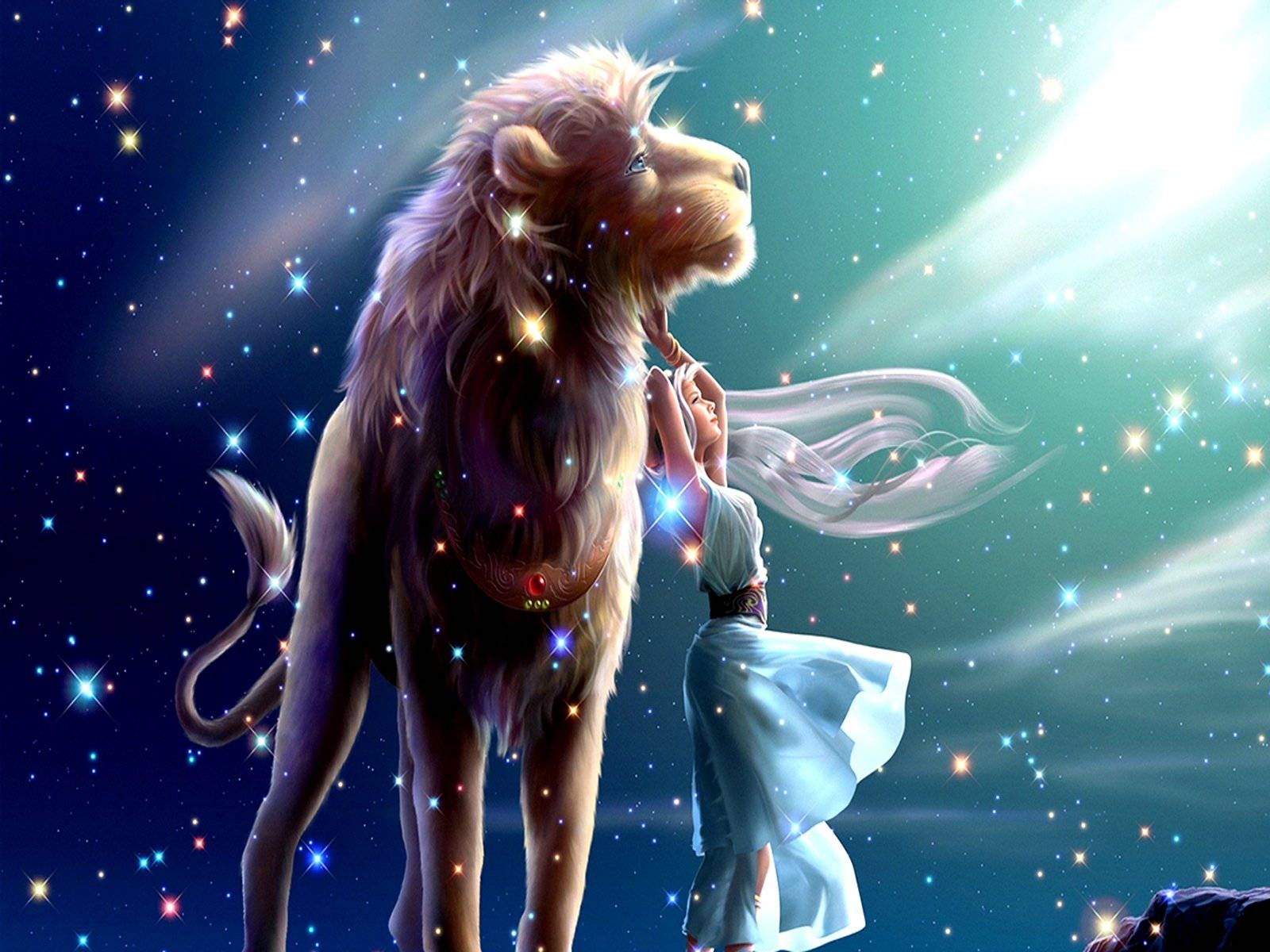 1600x1200 Goddess Lion Galaxy Wallpaper