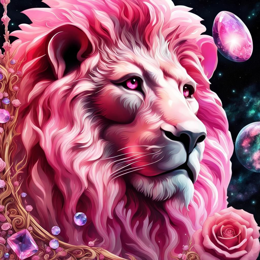 1024x1024 Leo Crystal Lion in Galaxy, Dripping Watercolor Style