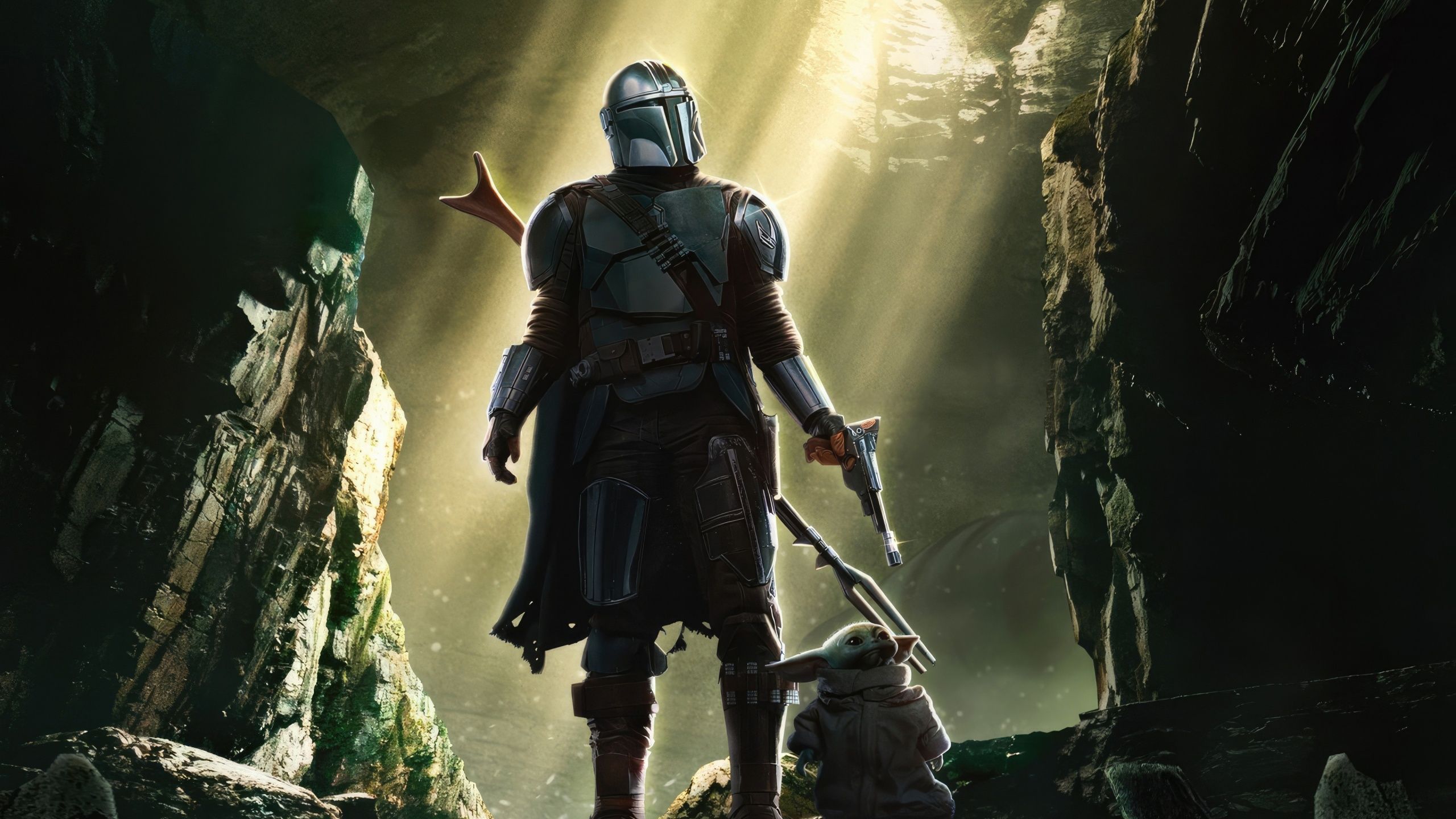 2560x1440 The Mandalorian with Grogu Baby Yoda 4K Wallpaper