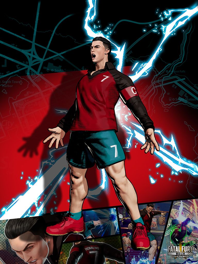 768x1024 Fatal Fury: City of the Wolves Cristiano Ronaldo Wallpaper with Monocle