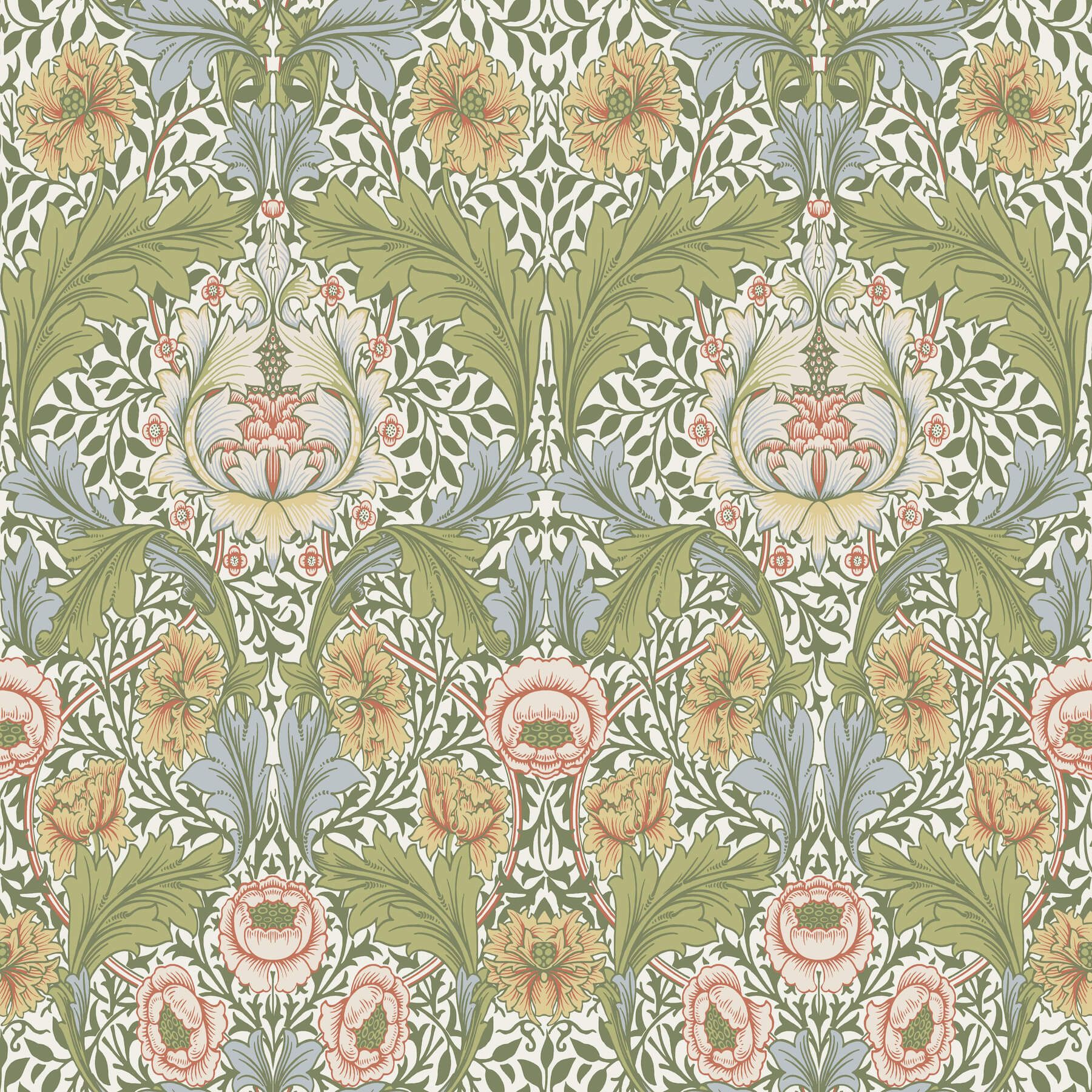 1800x1800 Green Myrtle Floral Ogee Wallpaper