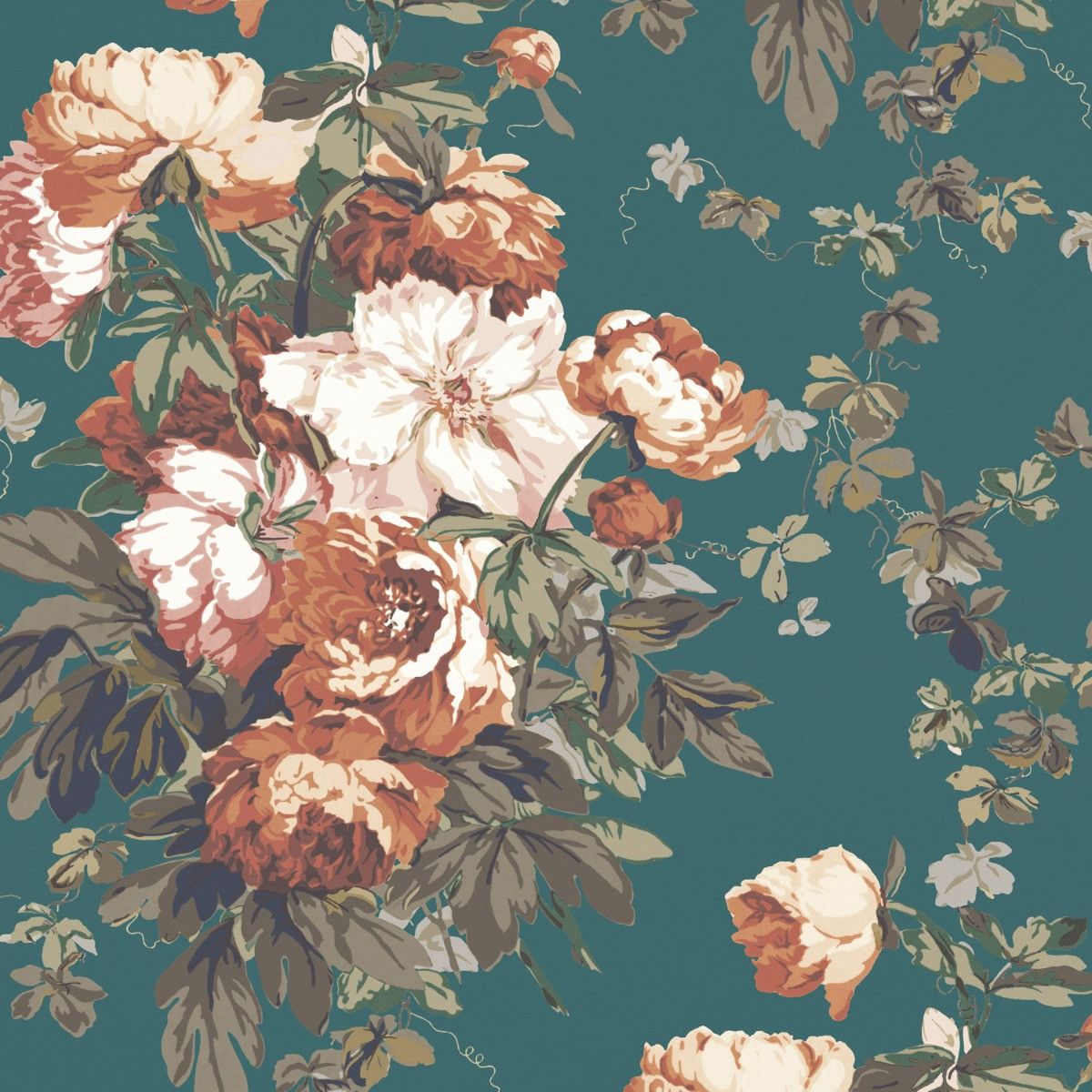1200x1200 Large Peonies Teal Wallpaper