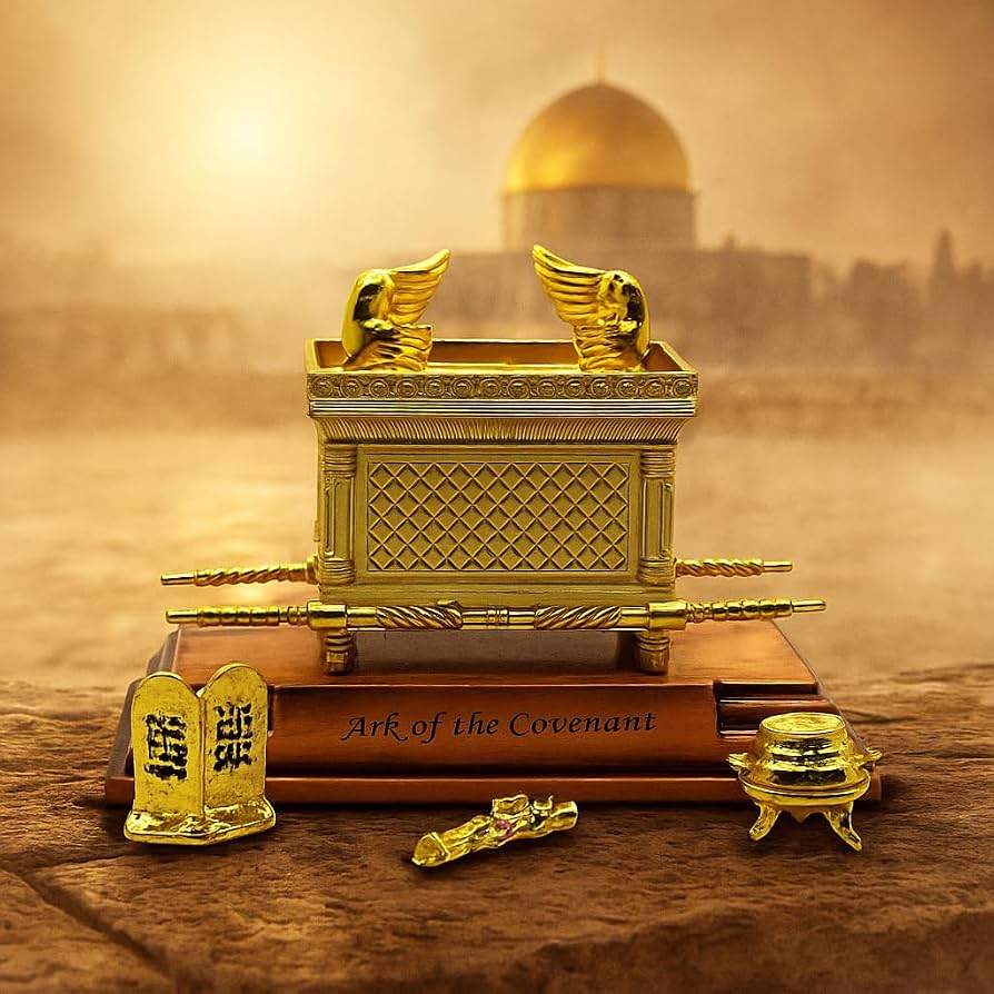 894x894 ARCHES USA Mini Ark of The Covenant Gold Plated Figurine.3 Table Replica of Sacred Chest with Aaron's Rod, Manna & Ten Commandments Religious Decor : Home & Kitchen