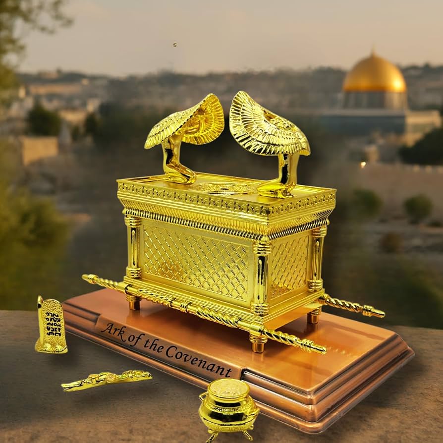 894x894 ARCHES USA Gold Plated The Ark of The Covenant Figurine Model (11” x 6.5” x 8.5”) with Contents's Rod, Manna, Ten Commandments Replica Tabletop Decor : Home & Kitchen