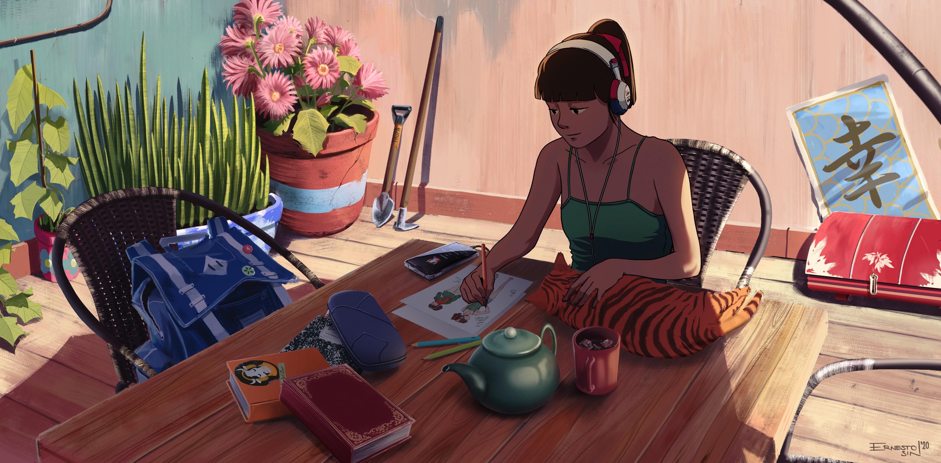 3800x1872 Summer Lofi Girl