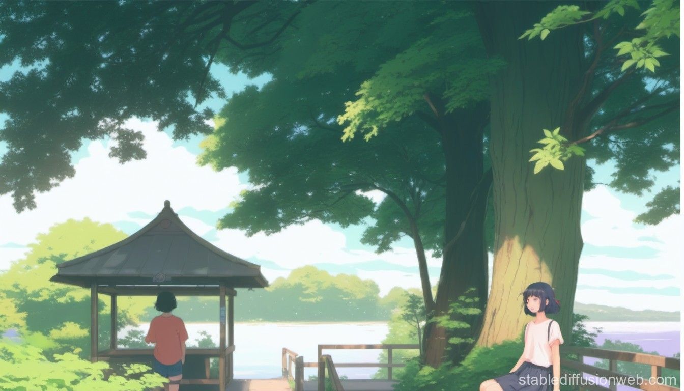 1344x768 Anime Art Style Wallpaper with Lofi Feel and Summer Weather. Stable Diffusion Online