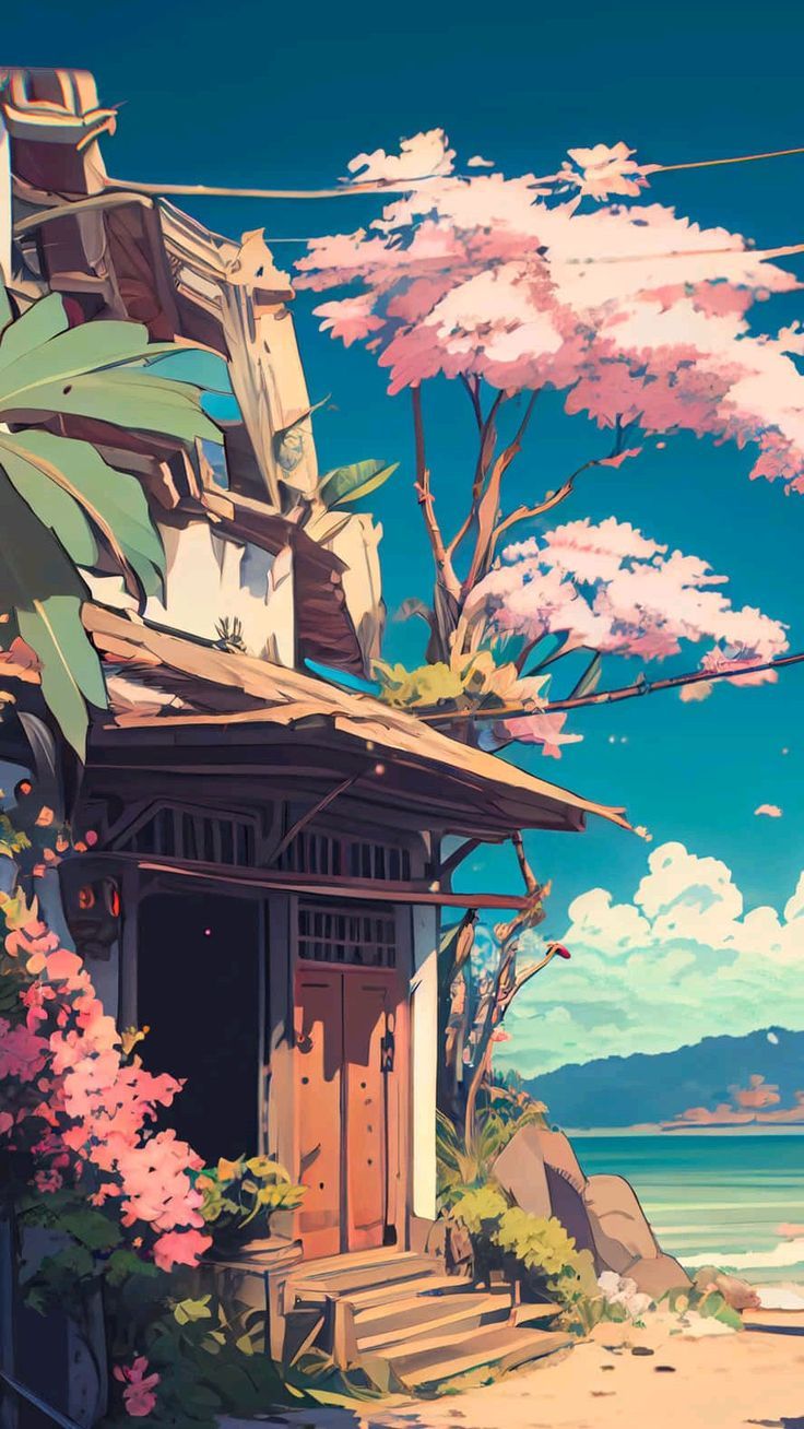 736x1308 Anime Aesthetic #anime #animeaesthetic. Summer lofi wallpaper, Japanese house background wallpaper, Anime landscape phone wallpaper