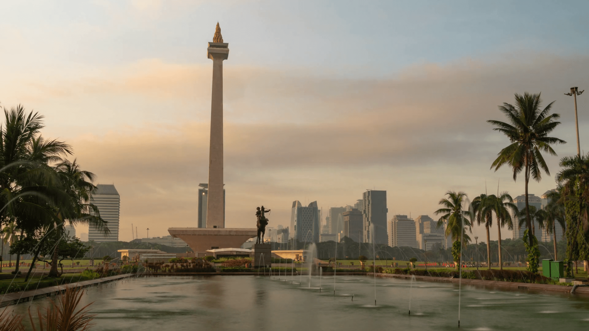 1920x1080 Jakarta Metropolitan Mega City Indonesia Asia Skyline Buildings SkyScrapers Monumen Nasional Monas Jakarta Time Lapse 03 Morning