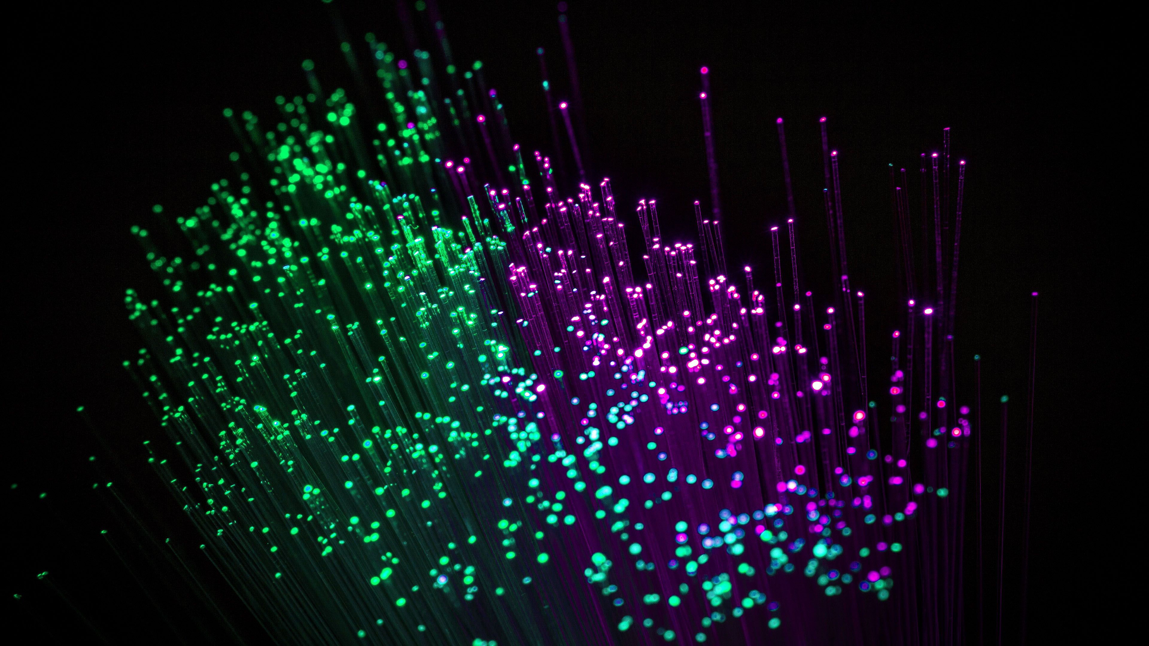 3840x2160 Purple Dark Green Optical Fiber Glare Thread Black Background 4K HD Dark Green Wallpaper