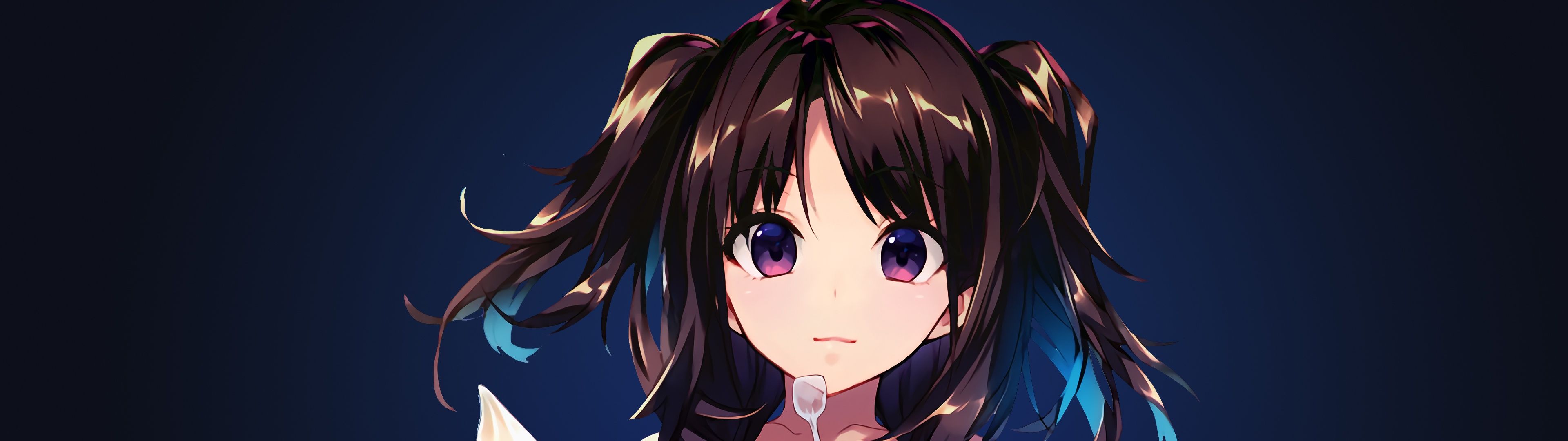 3840x1080 Anime girl Wallpaper 4K, Ice cream cone, Dark blue