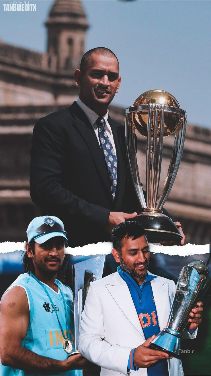 736x1308 Dhoni With Trophies