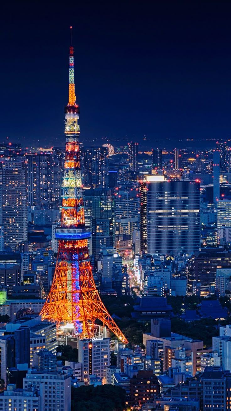736x1309 Tokyo Tower Japan Night Cityscape 4K Ultra HD Mobile Wallpaper for iPhone & Android