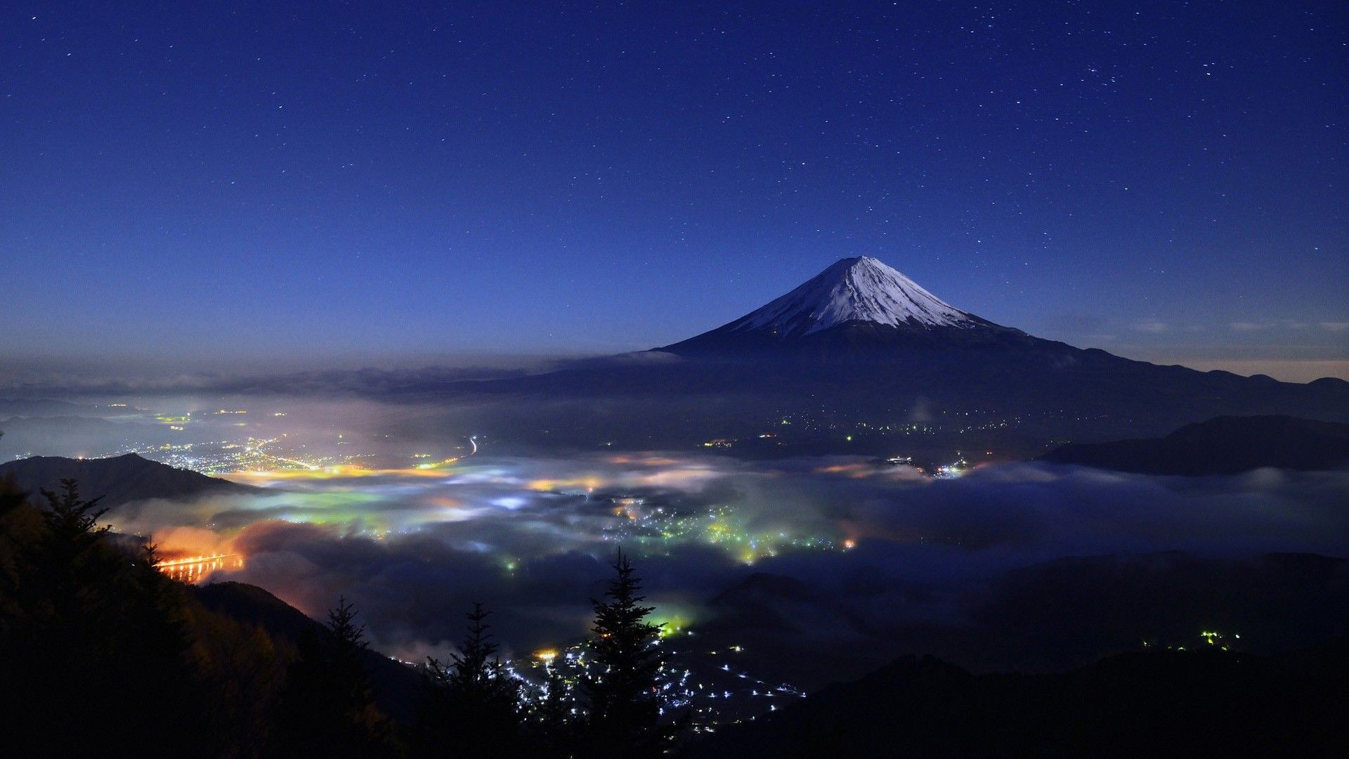 1920x1080 Mount Fuji Japan City View Nighttime HD Travel Wallpaper