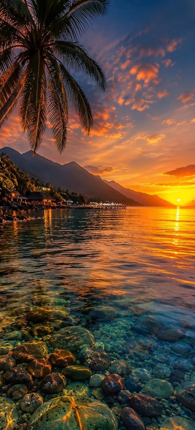 640x1408 Asus Vivobook Go 15 A Tropical Sunset On The Beach With Two Lounge Chairs And A