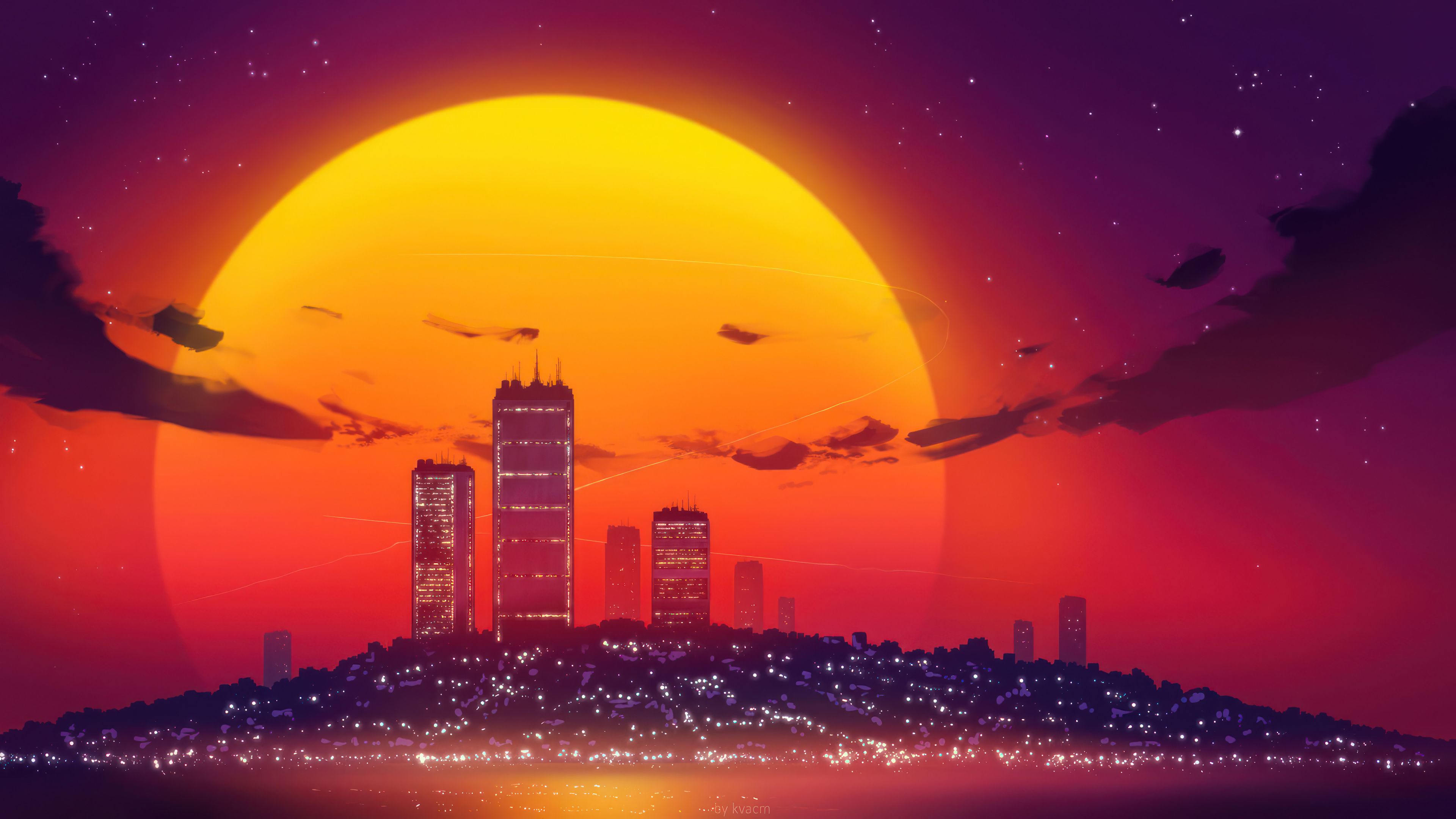 3840x2160 Sunset City Scenery Wallpaper 4K HD PC l