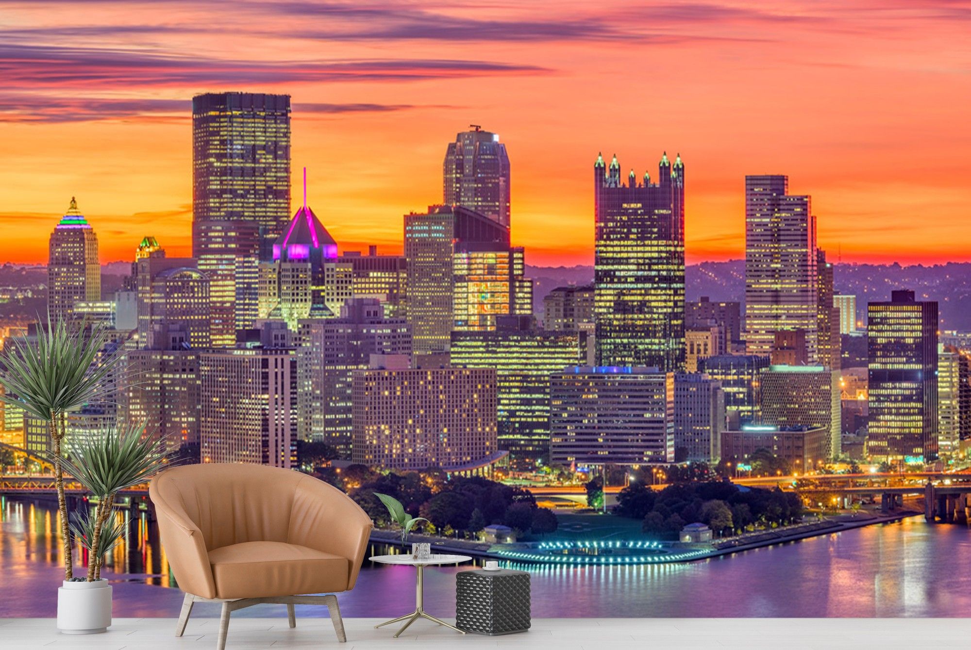 2000x1340 Pittsburgh Sunset USA City Skyline Wallpaper Wall Mural