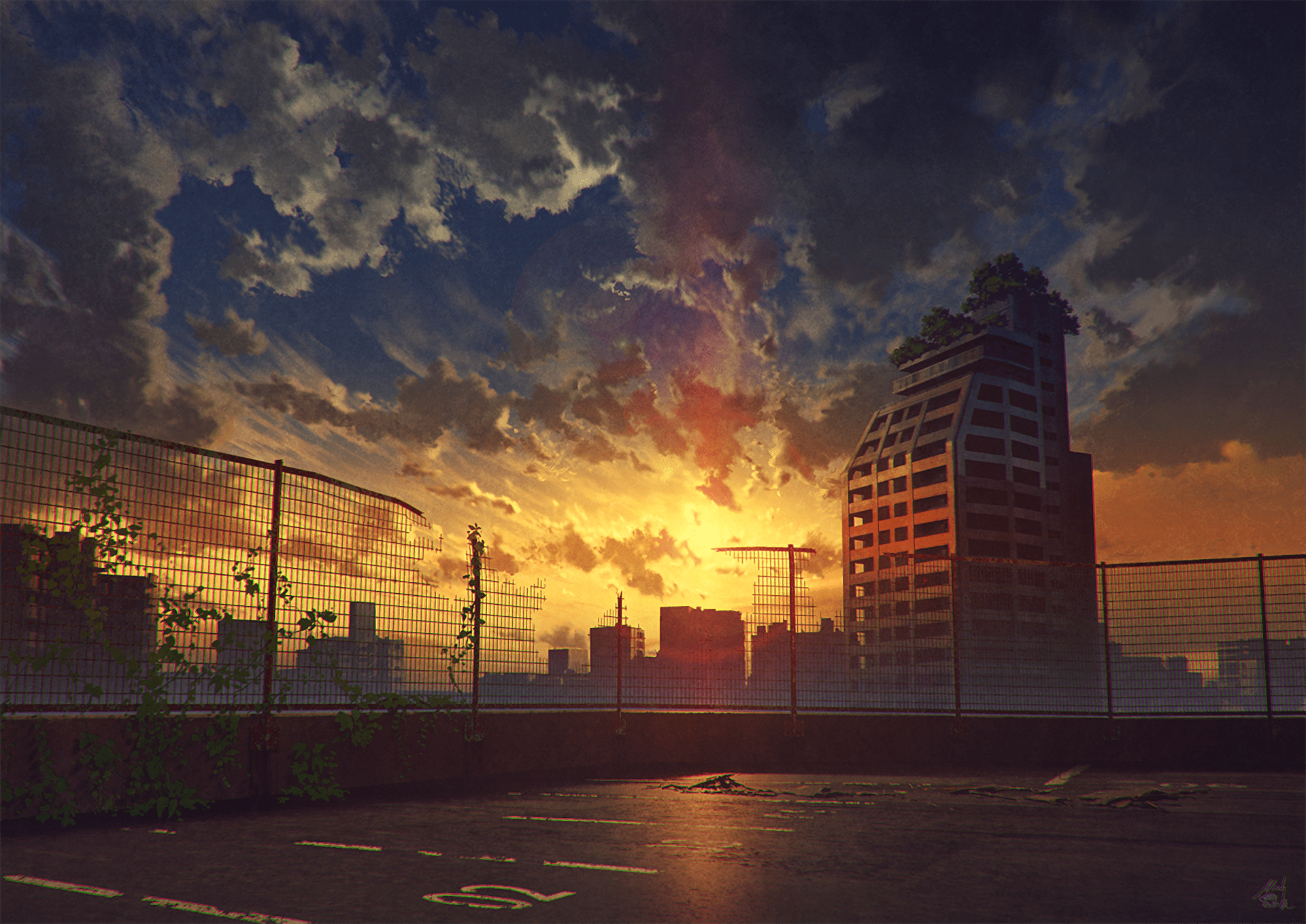 1920x1360 Anime City Sunset HD Wallpaper