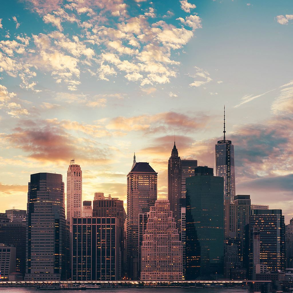 1024x1024 Cityscape Skyline High Buildings Skyscrapers Sunset iPad Wallpaper Free Download