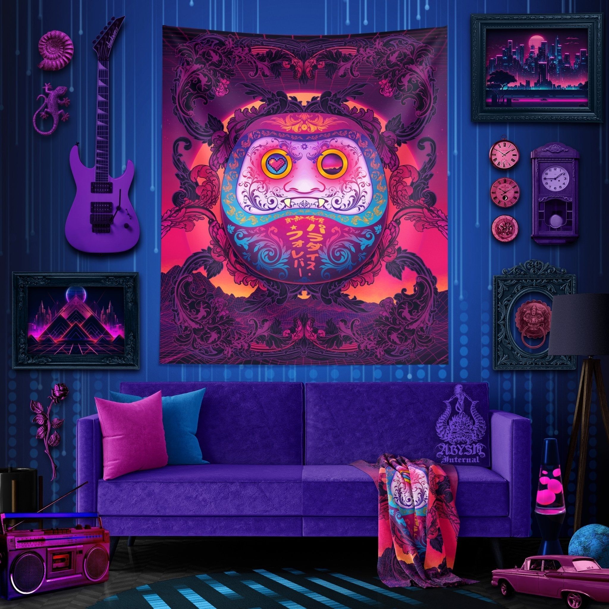 2048x2048 Synthwave Tapestry, Wall Hanging, Japanese Retro Future Art