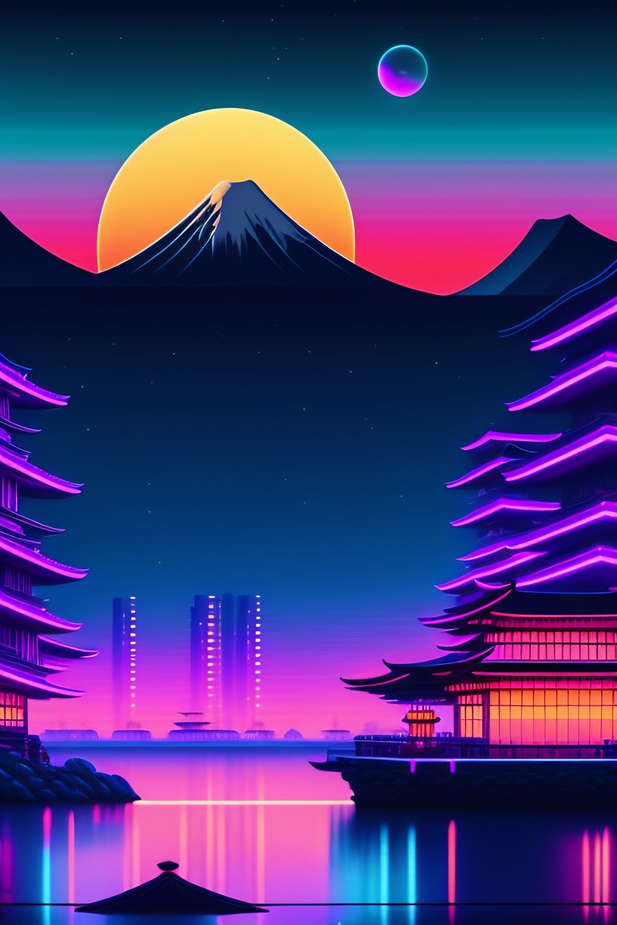 2048x3072 Lexica japanese town with moon background, sharp focus
