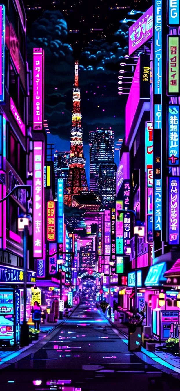 621x1344 Fond d'écran futuriste. Ville japon, Fond d'écran néon