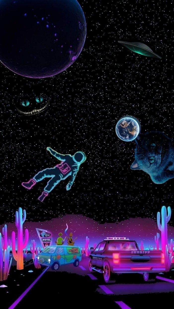 700x1244 Trippy iPhone Wallpaper with Neon Lights and Aliens. Neon space wallpaper, Trippy space background, Astronaut wallpaper neon aesthetic