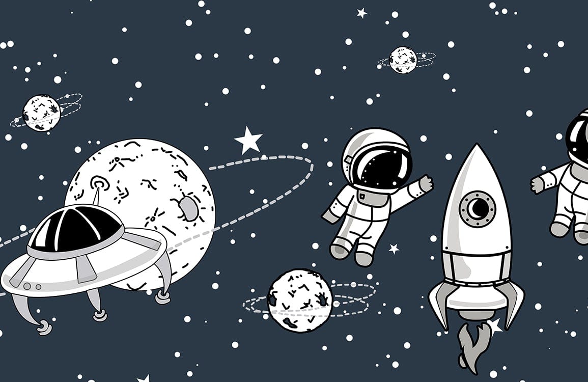 1155x750 Playful Space Adventure Children's Wallpaper and Rockets Design Navy