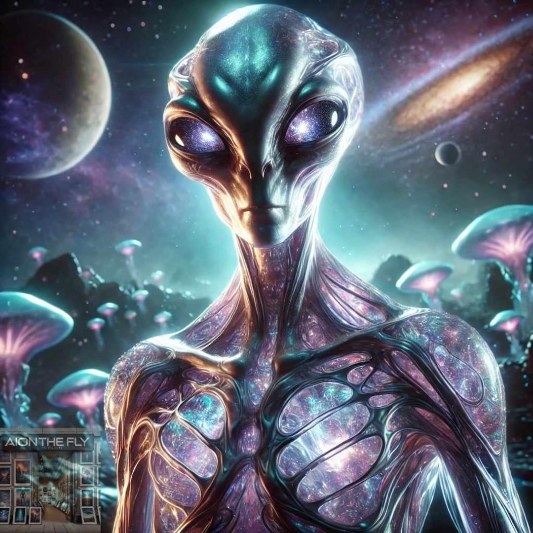 1080x1080 Cosmic Alien Art. Extraterrestrial Sci Fi Being Print. Futuristic Galaxy Creature. Mystical Space Explorer Wall Decor. Wallpaper