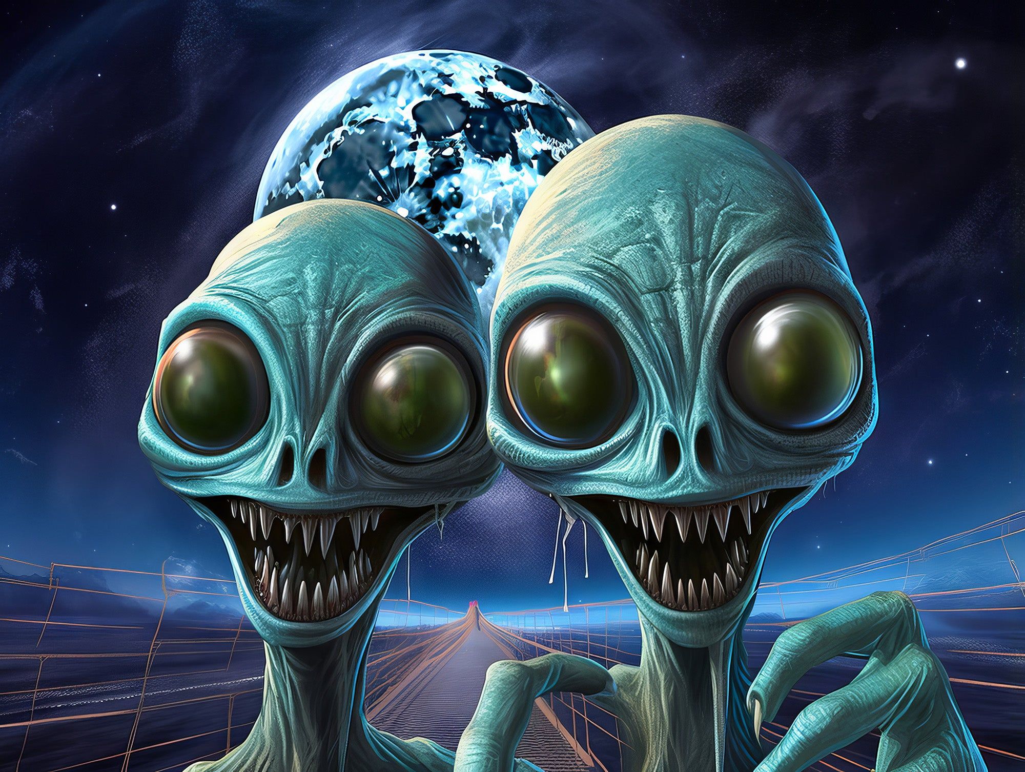 2000x1506 Scary Alien Wall Mural Sharp Teeth Taking Selfies Wallpaper