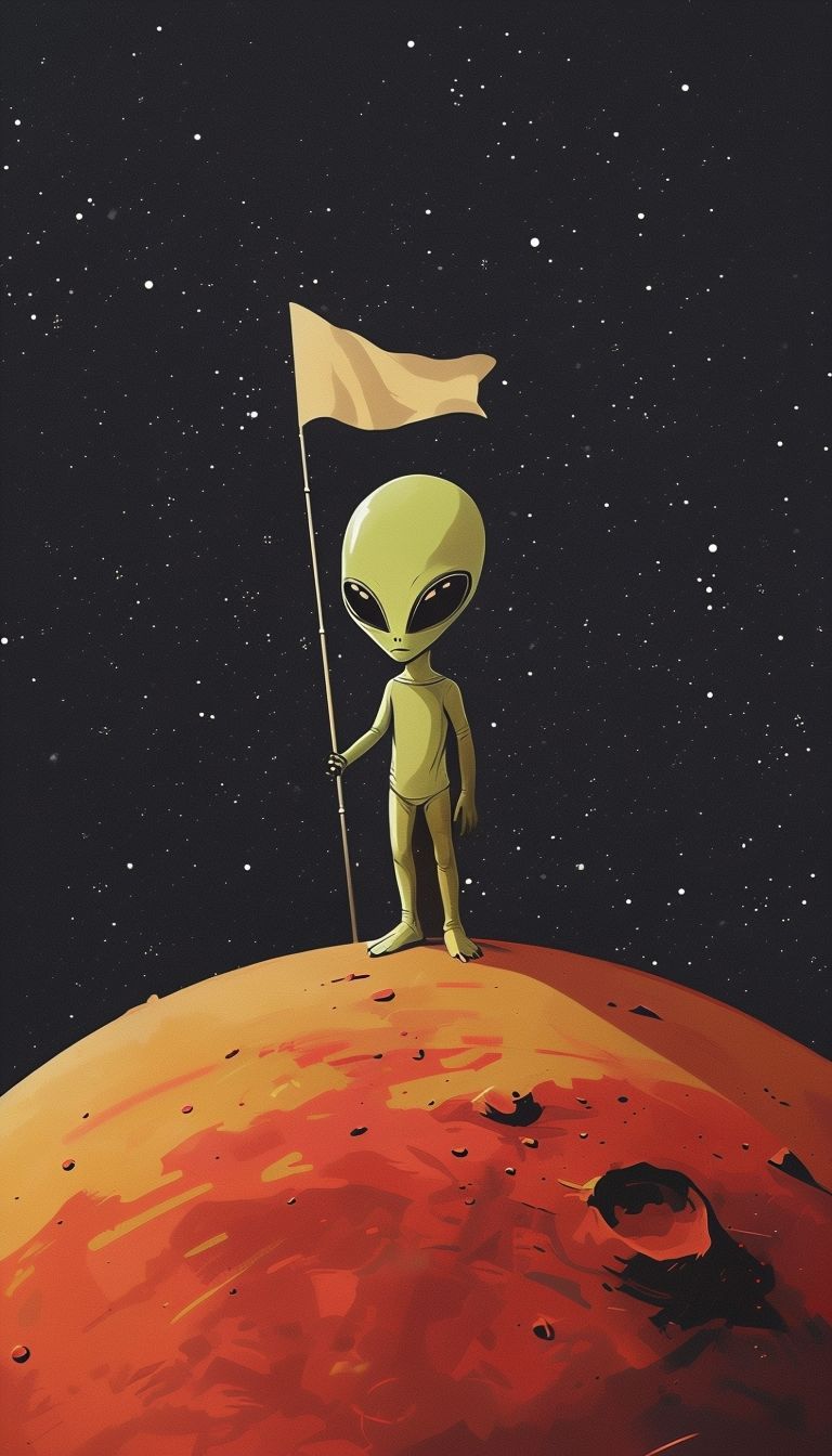 768x1344 Minimalist Green Alien on Mars in Starry Space Scene Wallpaper