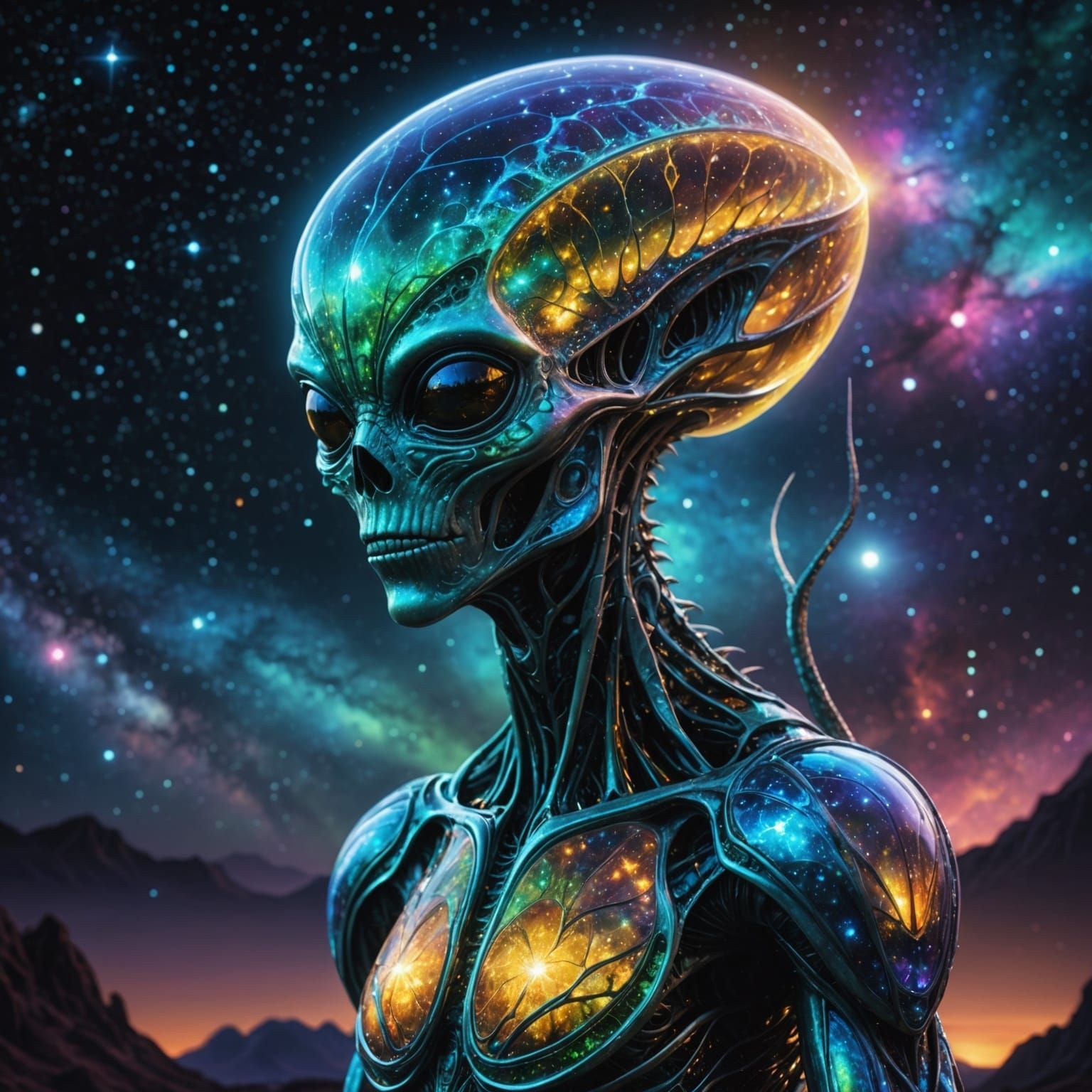 1536x1536 Cool alien! Alien with Bioluminescent Fractal D