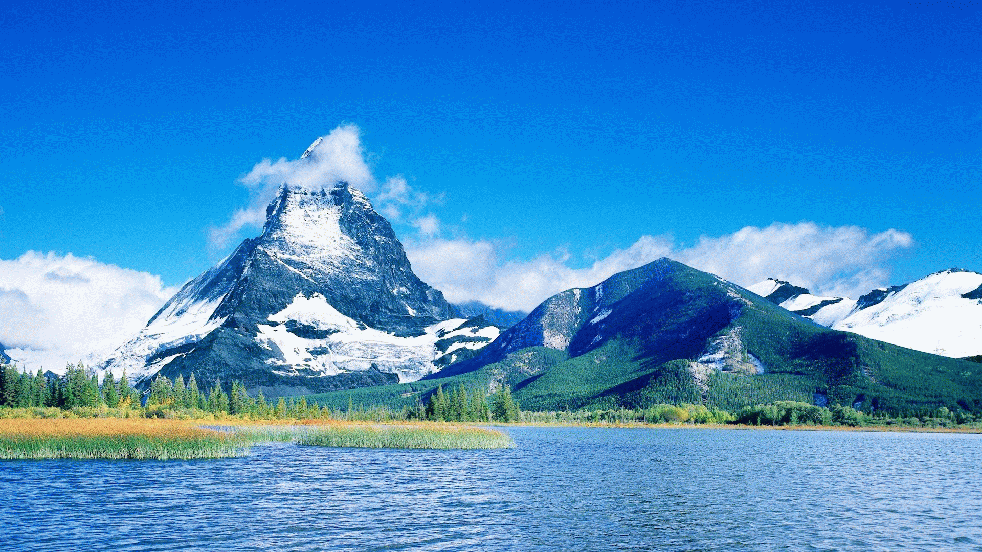 1920x1080 Serene Alpine Peak Wallpaper. Mountain Majesty HD. Crystal Lake & Peak HDx1080
