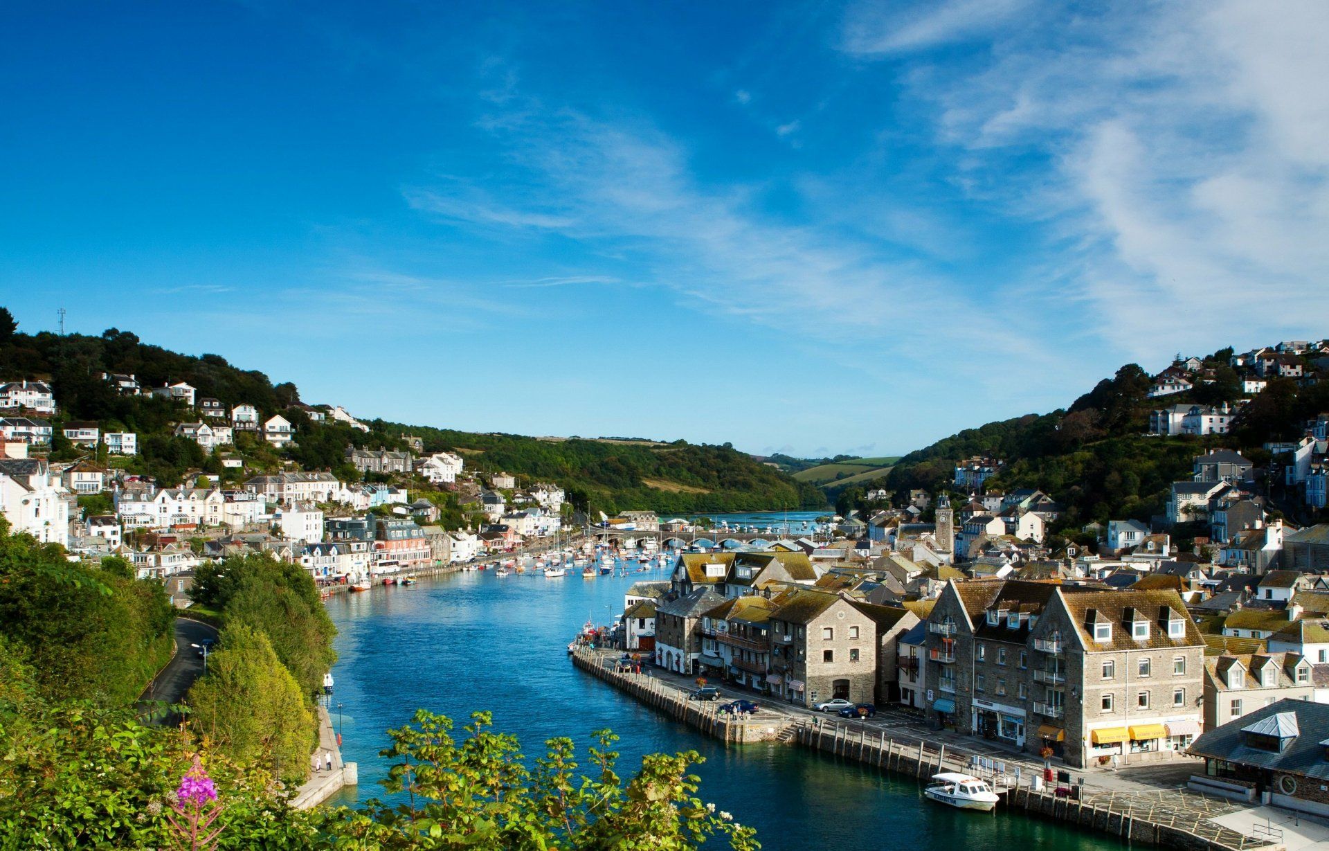1920x1229 Download Boat Landscape River England Cornwall House Man Made Village HD Wallpaperx1920