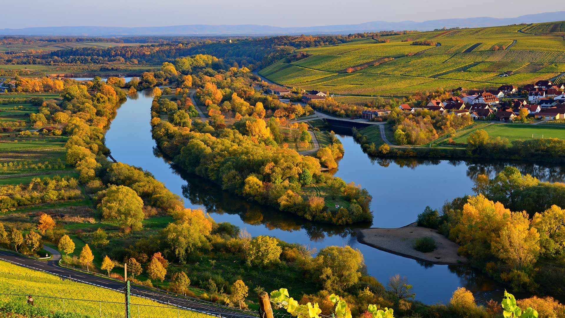 1920x1080 Wallpaper Germany, Bayern, trees, road, houses, village, river, autumn 1920x1080 Full HD 2K Picture, Image