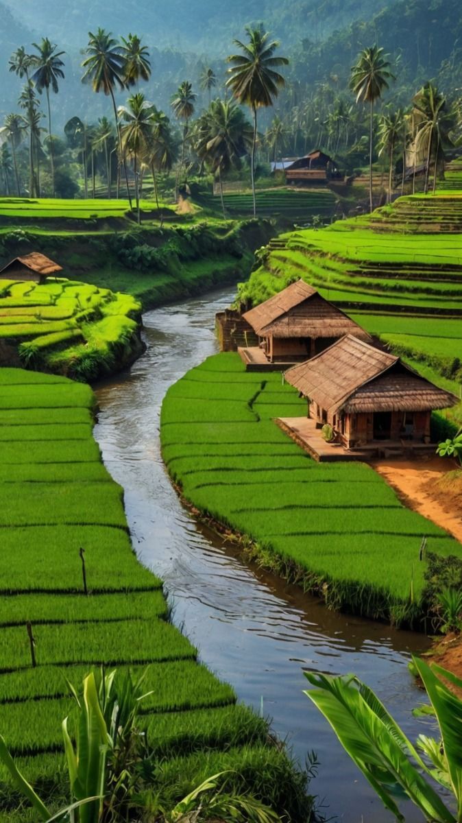 674x1200 A beautiful Kerala Village with river and paddy fields