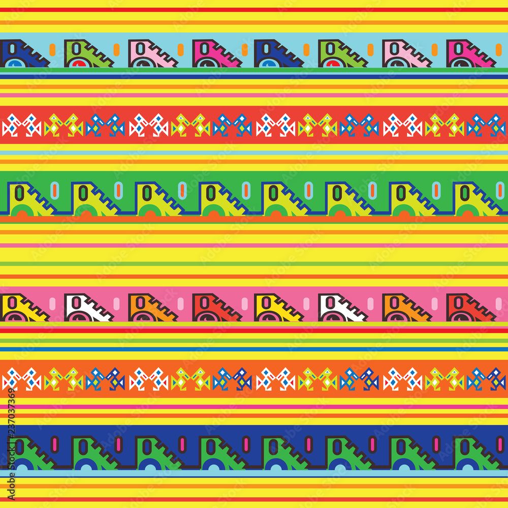 1000x1000 Mexican seamless pattern. Multicolored endless border. Ornament of signs old traditional Latin American style. Decorative playful background. Wallpaper, web banner vectror illustration quirky design Stock Vector