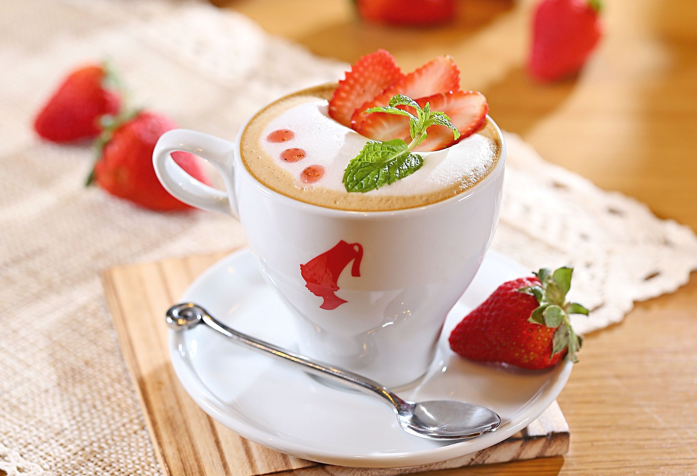 2430x1660 Drink Coffee Mocha Strawberry Sweet Art Cup Spoon Hd Wallpaper