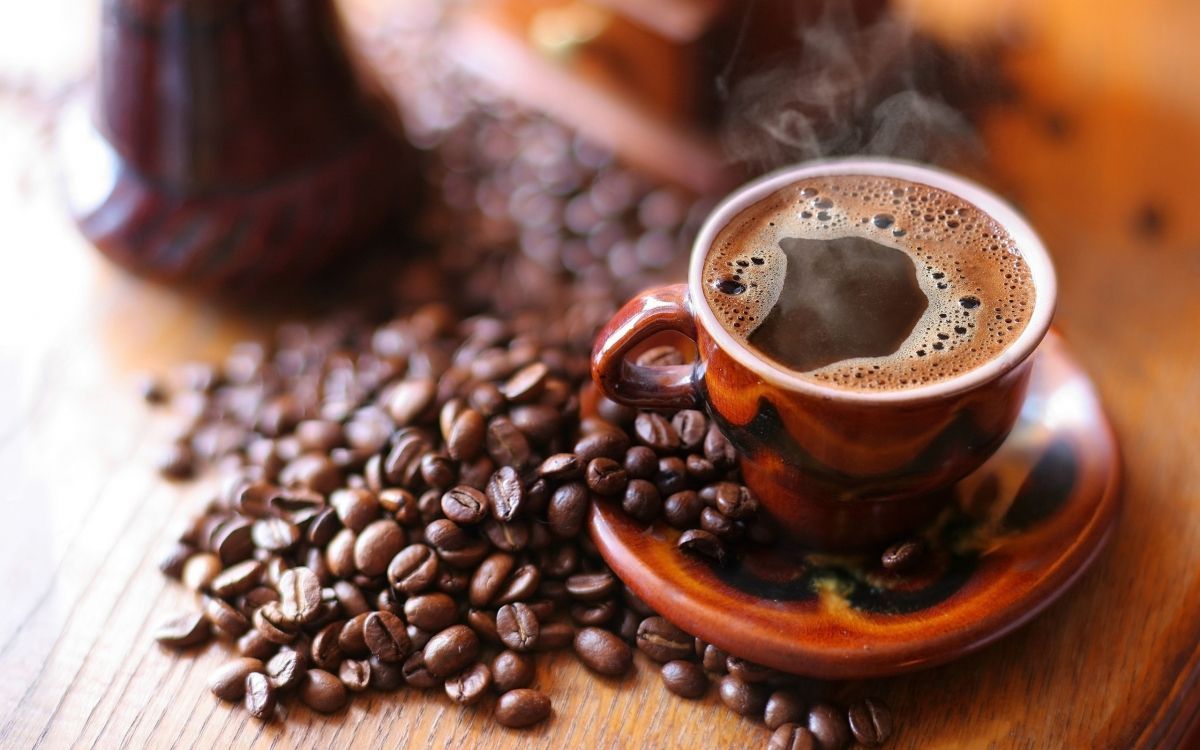 1200x750 Wallpaper Brown Ceramic Mug on Brown Wooden Table, Background Free Image