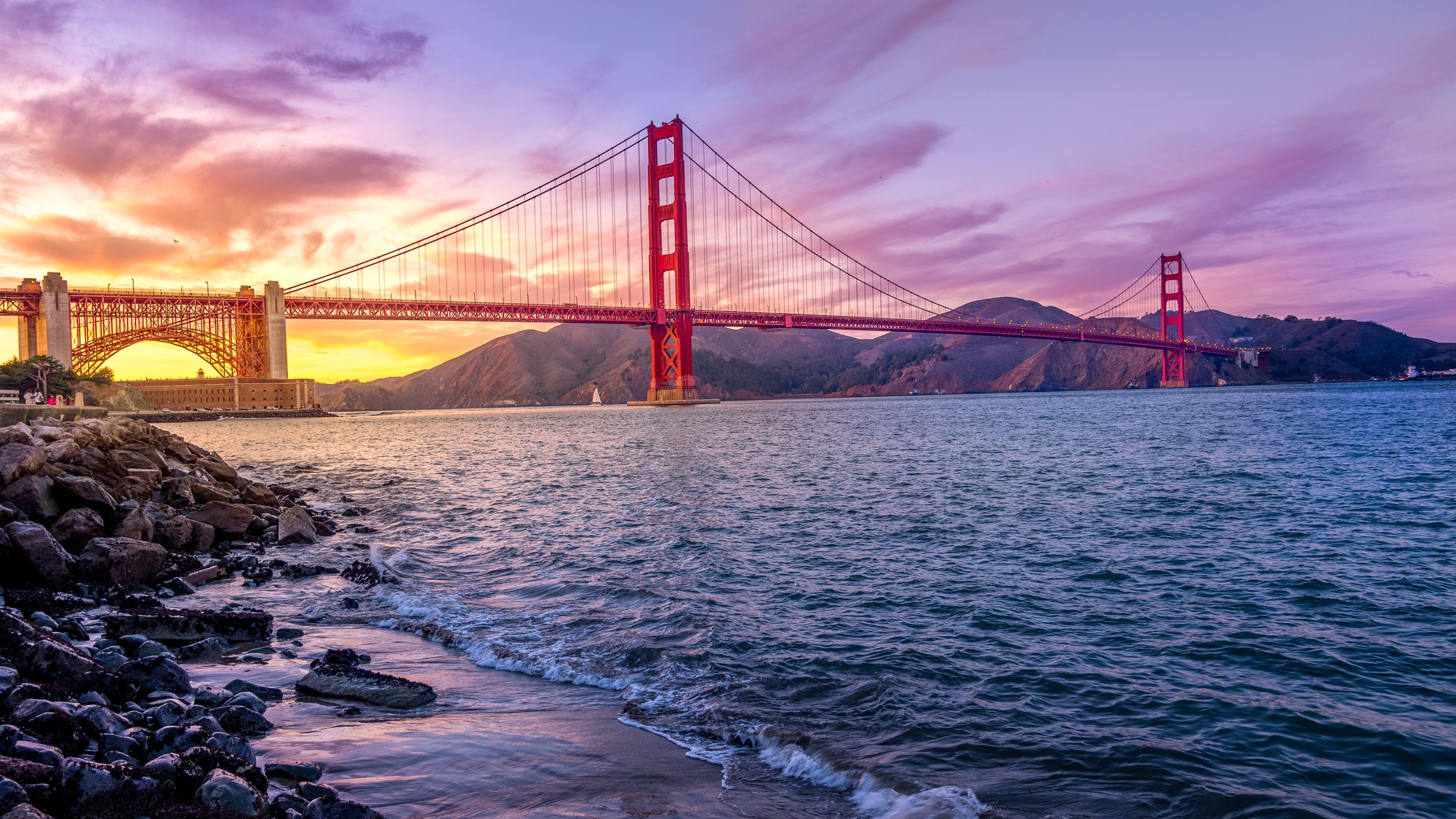 3840x2160 Wallpaper Golden Gate Bridge, California, USA, sea, clouds, sunset 3840x2160 UHD 4K Picture, Image