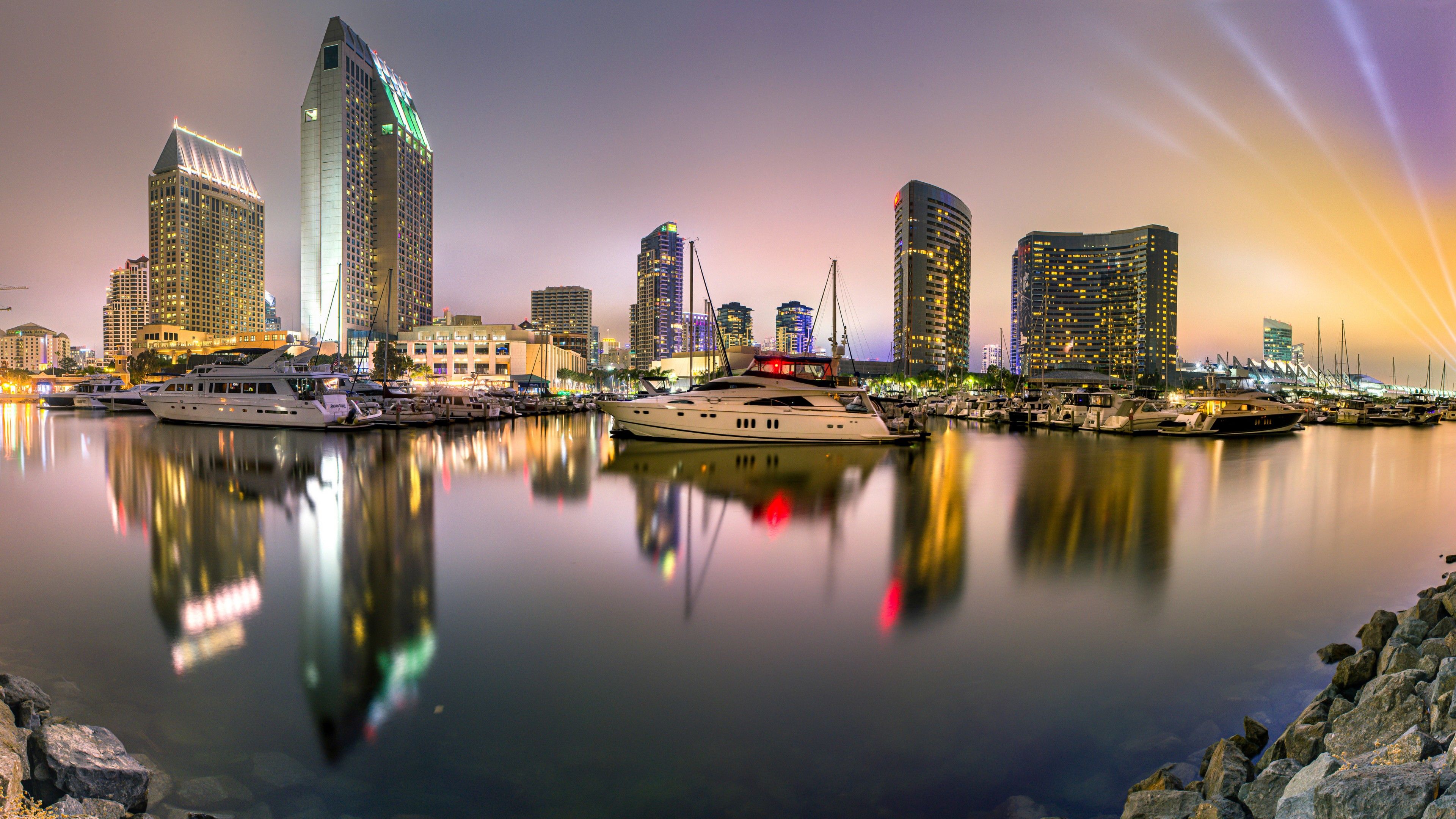 3840x2160 California Buildings Yacht San Diego Reflection On River 4K 5K HD Travel Wallpaper